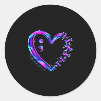 Sticker Rond Prevention awareness teal purple heart dragonfly 