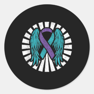 Sticker Rond Prévention du suicide Ange ailes Turquoise Purp