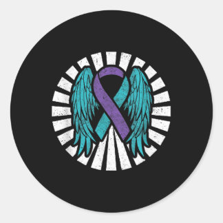 Sticker Rond Prévention du suicide Ange ailes Turquoise Purp