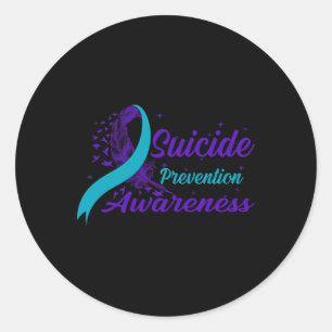 Sticker Rond Prévention du suicide au sémicolon à ruban turquoi