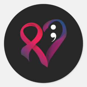 Sticker Rond Prévention du suicide Coeur Semicolon Santé mental