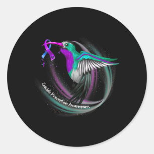 Sticker Rond Prévention Ruban Bleu Violet Colibri