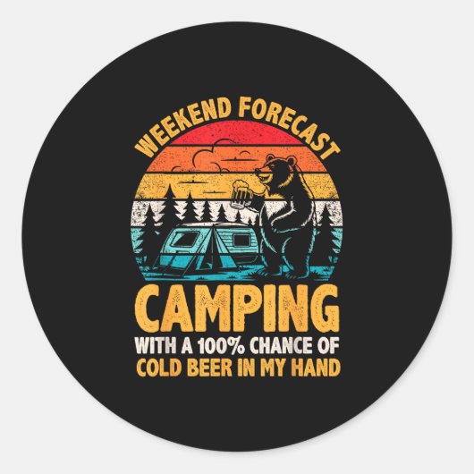 Sticker Rond Prévisions de week-end de camping 100% de chance d (Devant)