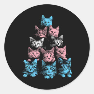 Sticker Rond Pride Cats Transgenre - Lgbt Trans Flag Cute Cats