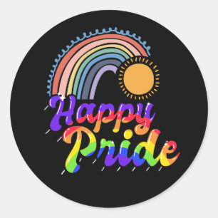 Sticker Rond Pride mois LGBT avec arc-en-ciel Happy Pride