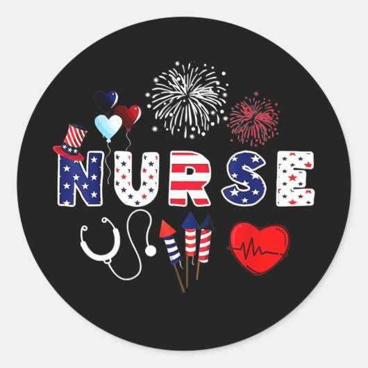Sticker Rond Pride Nurse USA Flag Stethoscope Patriotic Nurse (Devant)