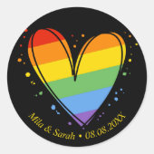 Sticker Rond Pride Rainbow LGBTQ Mariage cardiaque (Devant)