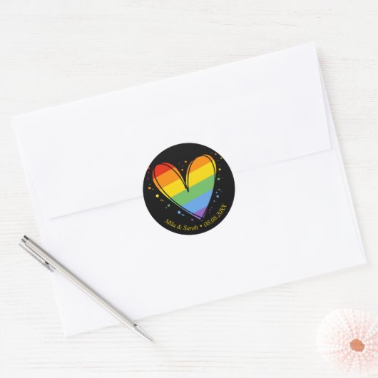 Sticker Rond Pride Rainbow LGBTQ Mariage cardiaque (Enveloppe)