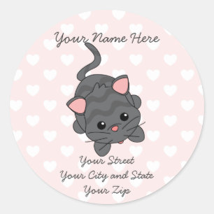 Sticker Rond Prier Kitty avec des coeurs