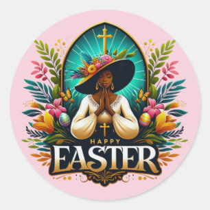 Sticker Rond Prier Une Africaine Américaine Femme Religieuse Pâ