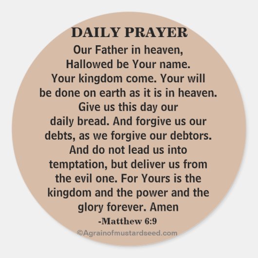 Sticker Rond Prière quotidienne Notre Père NKJV (Devant)