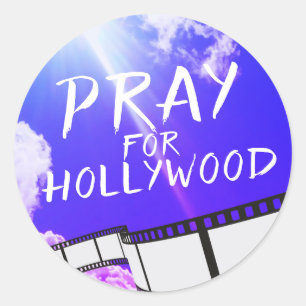 Sticker Rond Priez pour Hollywood dans le ciel violet