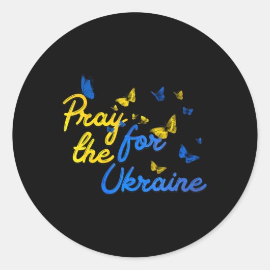 Sticker Rond Priez Pour L'Ukraine Papillon Ukraine Stent Avec U (Devant)