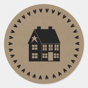 Sticker Rond Prim House and Hearts Style papier artisanal Brown