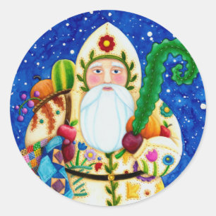 STICKER ROND PRIMITIVE FOLKART BALTIMORE QUILT PÈRE NOËL
