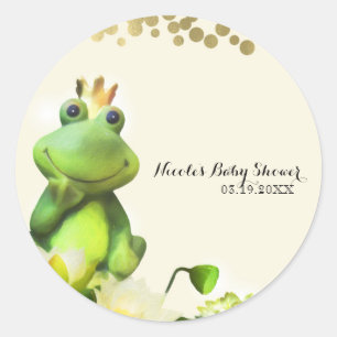 Sticker Rond Prince Grenouille Vert & Or Faveur Personnalisée B
