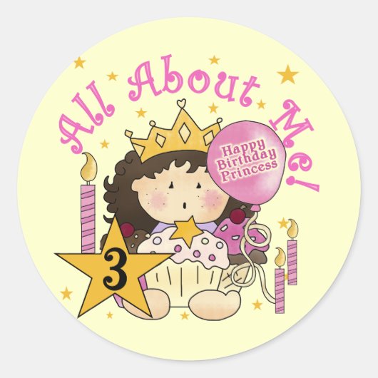 Sticker Rond Princess All About Me 3e Anniversaire Tshirts (Devant)