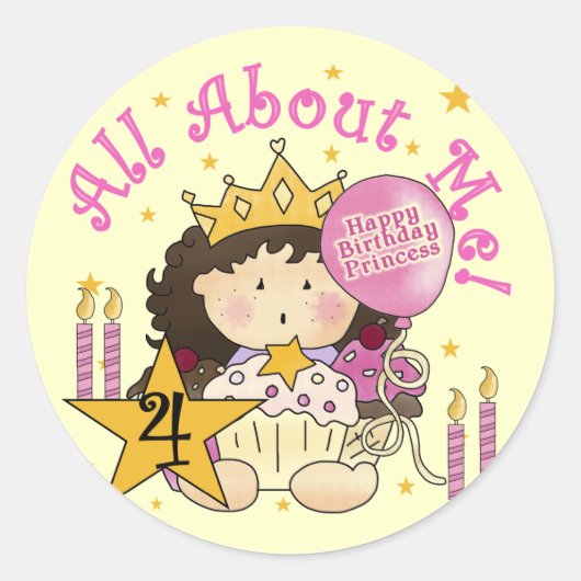 Sticker Rond Princess All About Me 4th Birthday Tshirts (Devant)