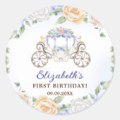 Sticker Rond Princess Anniversaire Carriage Blue Floral (Devant)