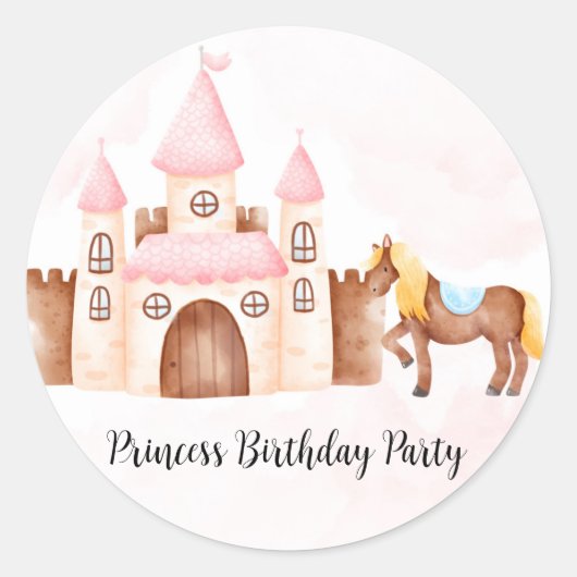 Sticker Rond Princess Castle Horse fête d'anniversaire (Devant)