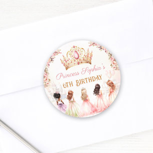Sticker Rond Princess Crown Rose or Floral Girl Anniversaire