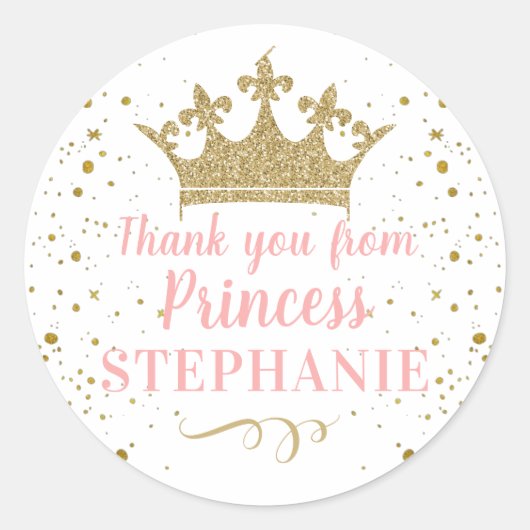 Sticker Rond Princess Party Pink Gold Merci Favoriser (Devant)