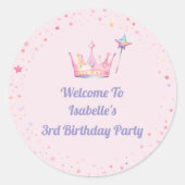 Sticker Rond Princess Royal Crown Pink 3rd Birthday Welcome  (Devant)