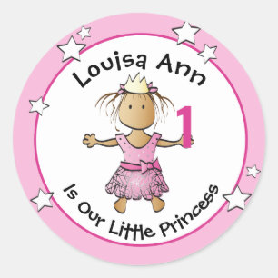 Sticker Rond Princesse 1er anniversaire mignon doux caricature 