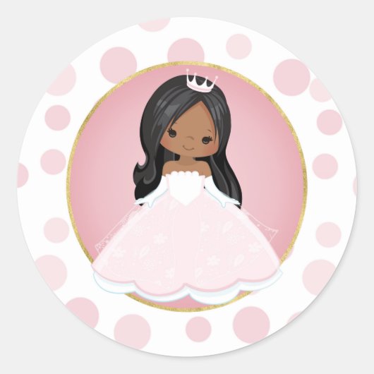 Sticker Rond Princesse afro-américaine rose (Devant)