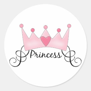 Sticker Rond Princesse Avec Couronne - Personnalisable