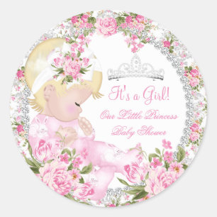 Sticker Rond Princesse Baby Shower Fille Vintage Rose Florale 3