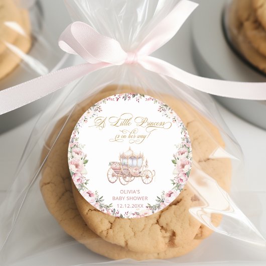 Sticker Rond Princesse Baby shower rose et or