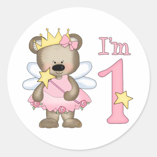 Sticker Rond Princesse Bear 1er anniversaire (Devant)