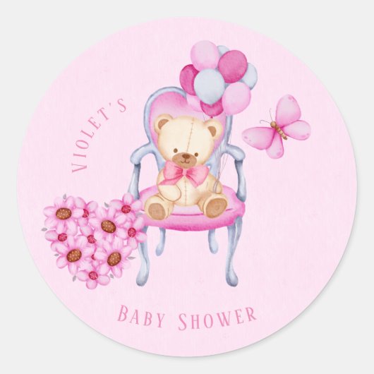 Sticker Rond Princesse Chaise Teddy Ours Balloon Fille Baby sho (Devant)