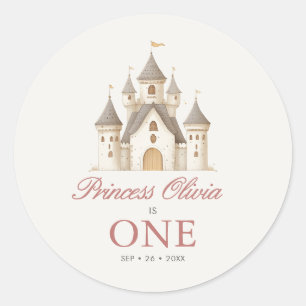 Sticker Rond Princesse Conte de Fée Aquarelle 1er Anniversaire