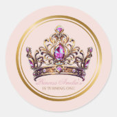 Sticker Rond Princesse Couronne d'or rose 1er anniversaire (Devant)