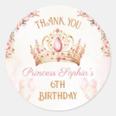 Sticker Rond Princesse Couronne rose florale Fille Anniversaire (Devant)