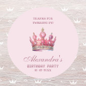 Sticker Rond Princesse Couronne rose Merci d'anniversaire