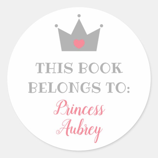 Sticker Rond Princesse Crown | Ce Livre Appartient À (Devant)