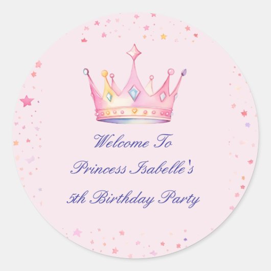 Sticker Rond Princesse Crown Pastel Pink Petite fille Anniversa (Devant)