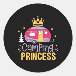 Sticker Rond Princesse de camping campeur aventurière en plein