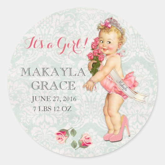 Sticker Rond Princesse de Concours de Beauté pour Bébé Fille Pe (Devant)