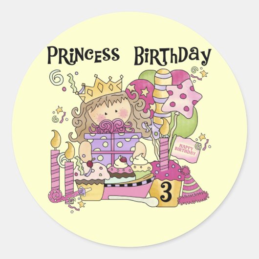 Sticker Rond Princesse de fête 3e anniversaire Tshirts et cadea (Devant)