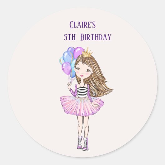 Sticker Rond Princesse de la petite fille Anniversaire (Devant)