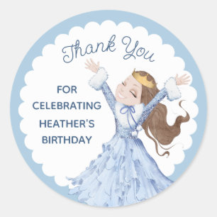 Sticker Rond Princesse d'hiver de neige   Merci d'anniversaire