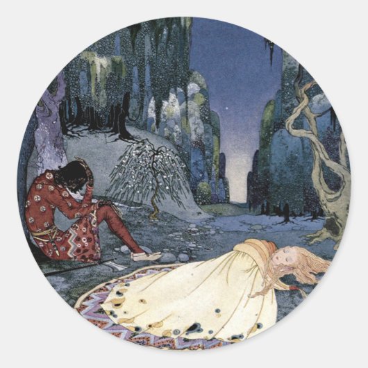 Sticker Rond Princesse endormie en forêt (Devant)
