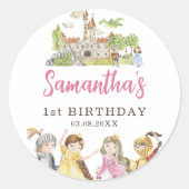 Sticker Rond Princesse et Chevaliers Anniversaire (Devant)