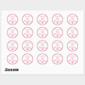 Sticker Rond Princesse fille rose et Parties scintillant or 1er (Feuille)
