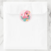 Sticker Rond Princesse Flamant rose rose Baby shower fille rose (Sac)
