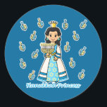 Sticker Rond Princesse Hanoukka<br><div class="desc">Hanoukka Princess tient une Menorah éclairée,  a l'Étoile de David sur sa robe (et boucles d'oreilles) et est entourée de rêveries! Une belle princesse pour la saison des fêtes et un grand cadeau Hanoukka pour les filles.</div>